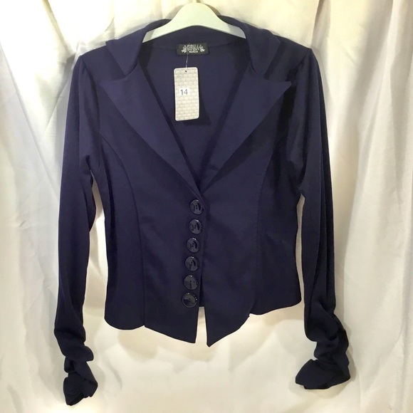 navy ruched sleeve jacket